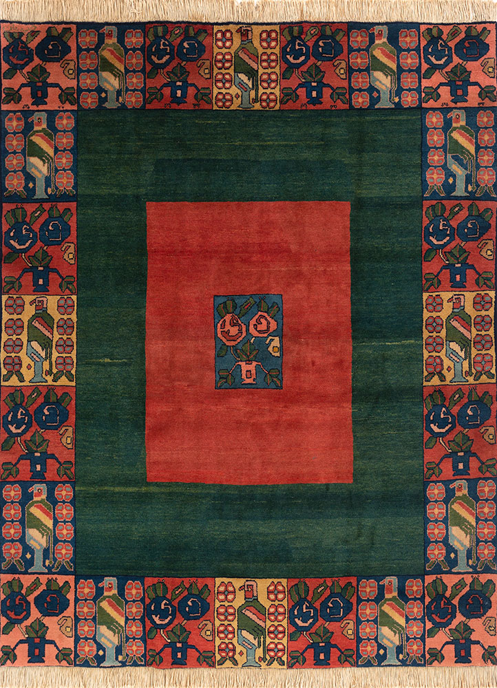 aalam red and orange wool hand knotted Rug - HeadShot