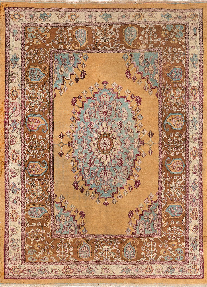 aalam gold wool hand knotted Rug - HeadShot