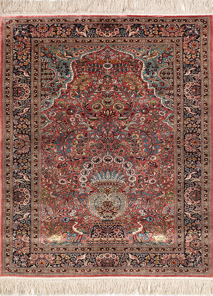 gulmarg red and orange silk hand knotted Rug - HeadShot