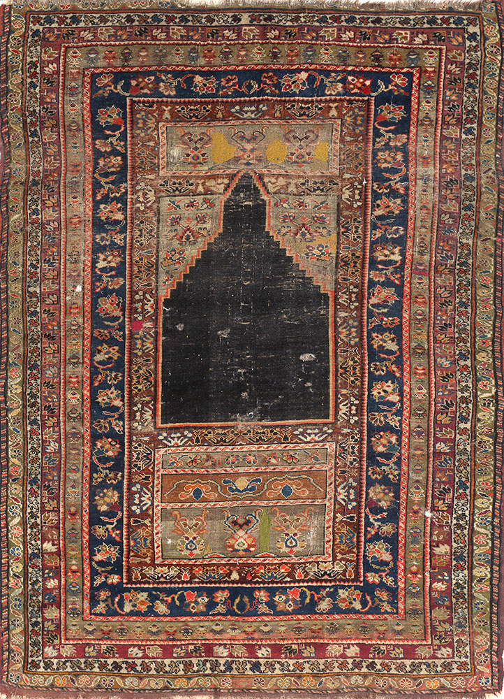 aalam grey and black wool hand knotted Rug - HeadShot