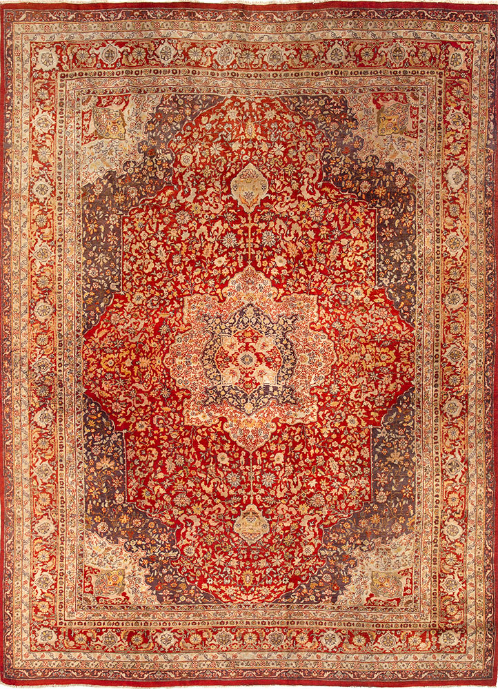 aalam red and orange wool hand knotted Rug - HeadShot
