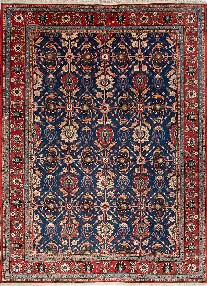 aalam blue wool hand knotted Rug - HeadShot