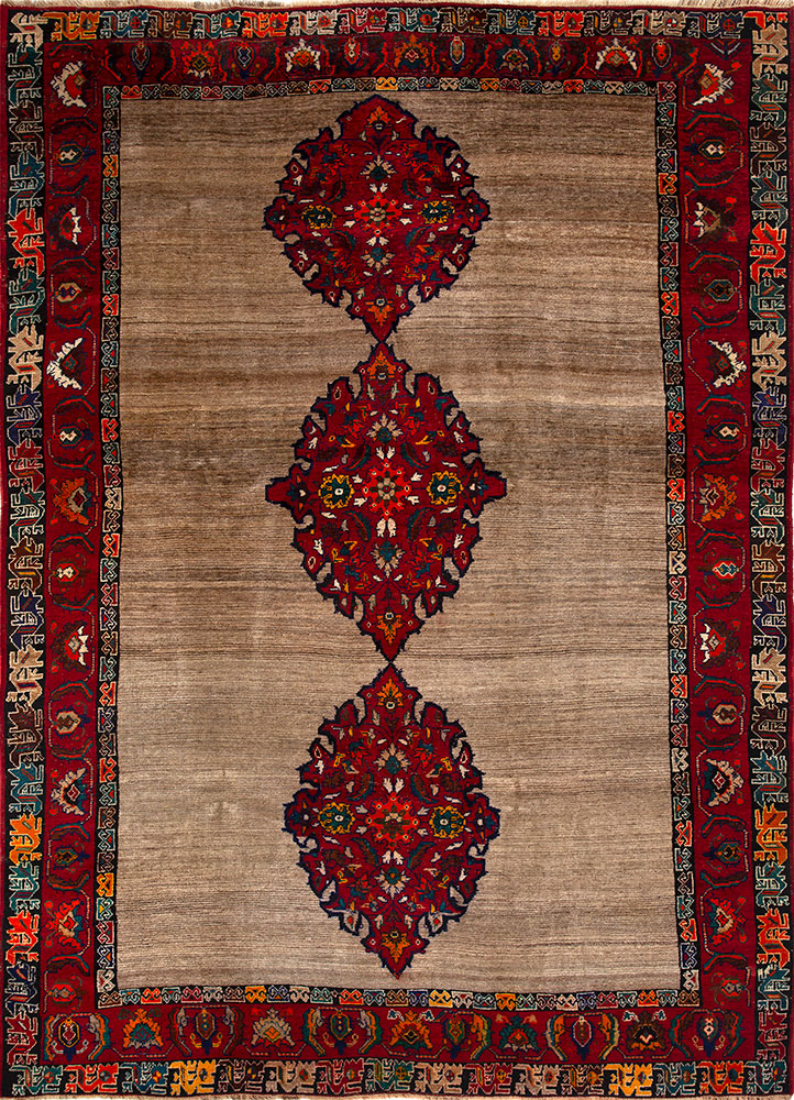 nuray beige and brown wool hand knotted Rug - HeadShot