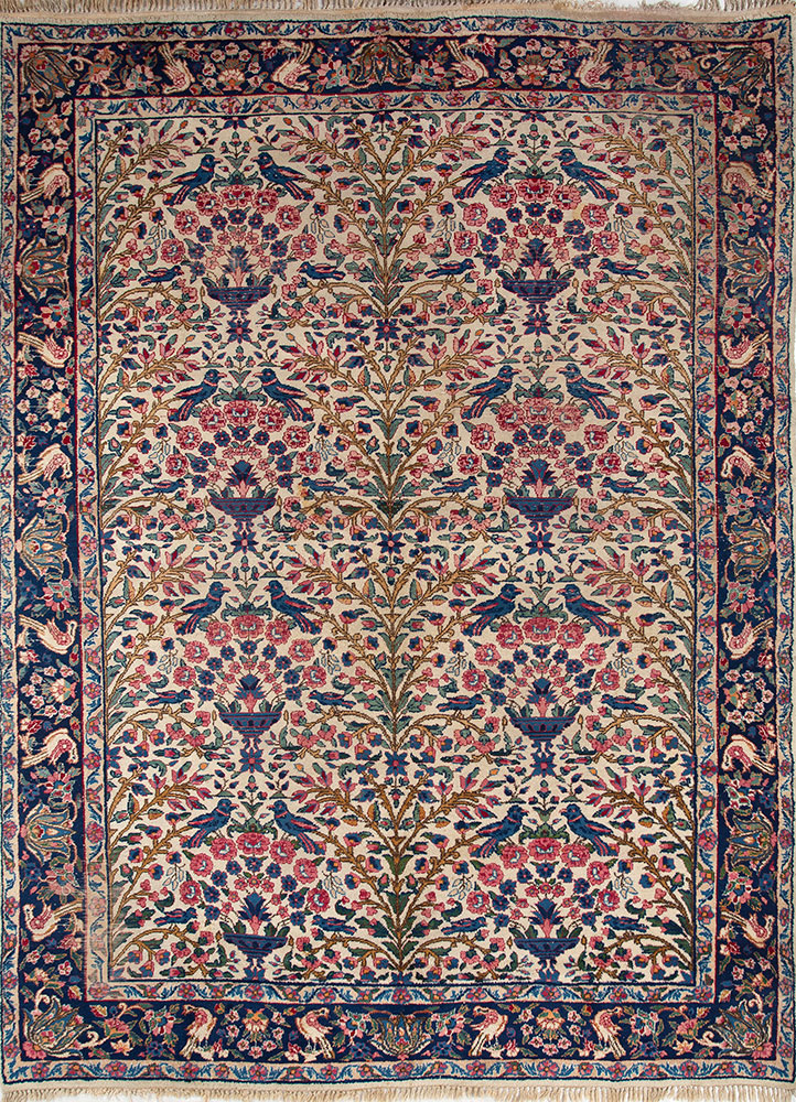aalam ivory wool hand knotted Rug - HeadShot