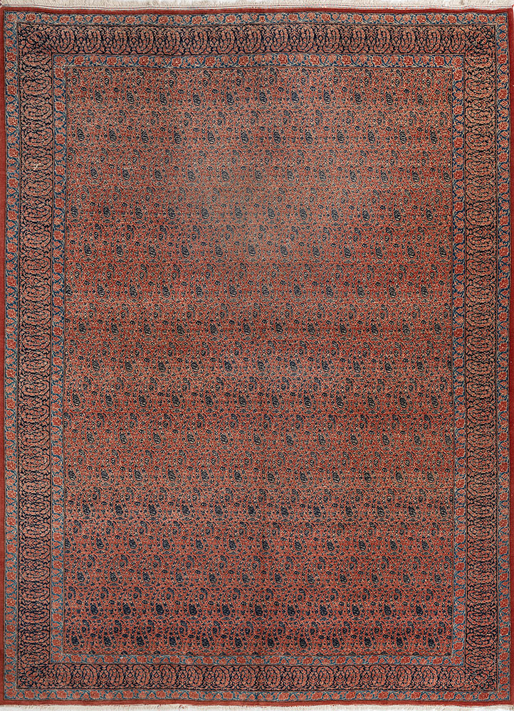 aalam red and orange wool hand knotted Rug - HeadShot
