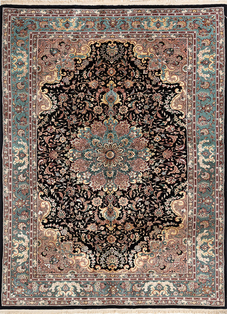 aalam grey and black wool hand knotted Rug - HeadShot