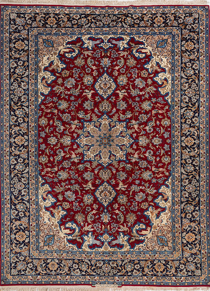 aalam red and orange wool hand knotted Rug - HeadShot