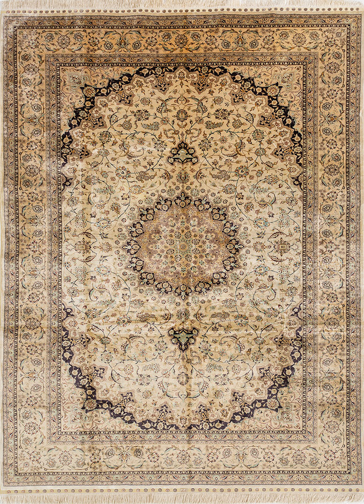 aalam gold wool hand knotted Rug - HeadShot