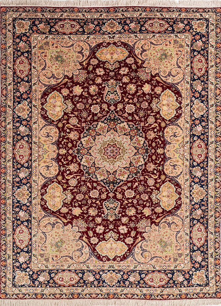 aalam red and orange wool hand knotted Rug - HeadShot