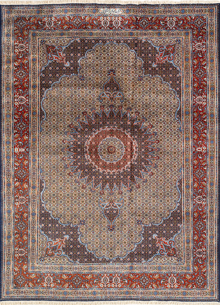 aalam green wool hand knotted Rug - HeadShot