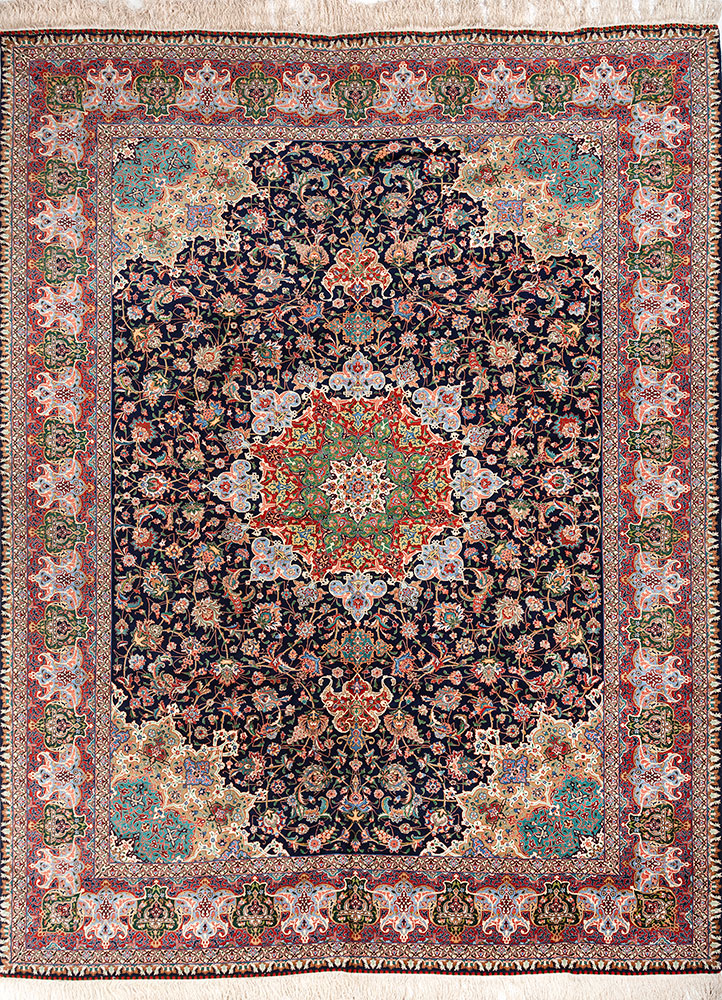 aalam blue wool hand knotted Rug - HeadShot