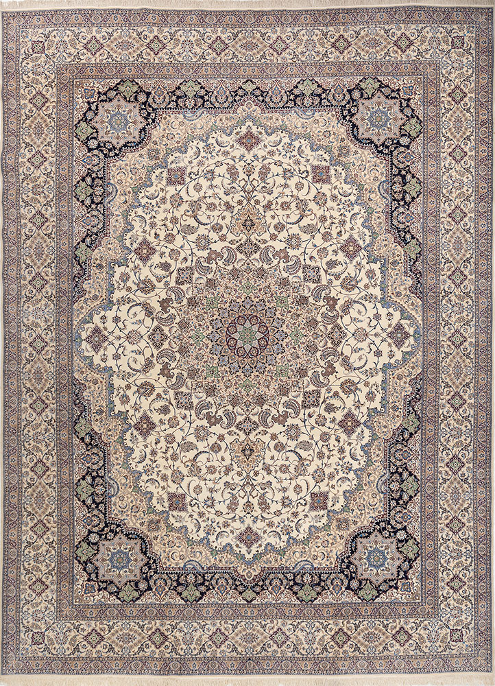 aalam ivory wool hand knotted Rug - HeadShot