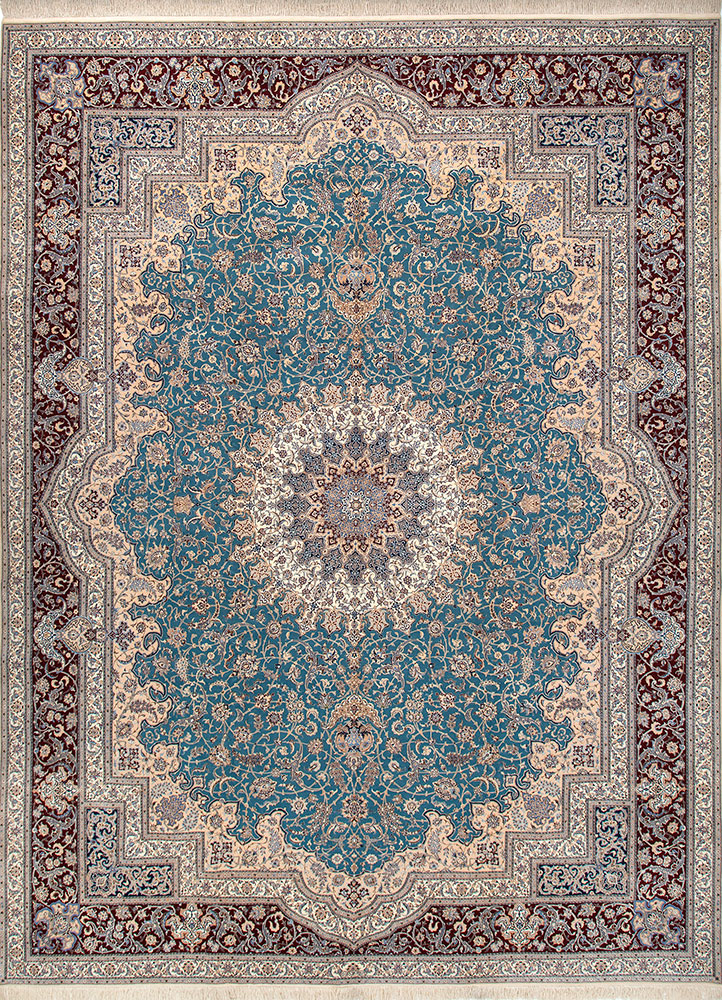aalam blue wool hand knotted Rug - HeadShot