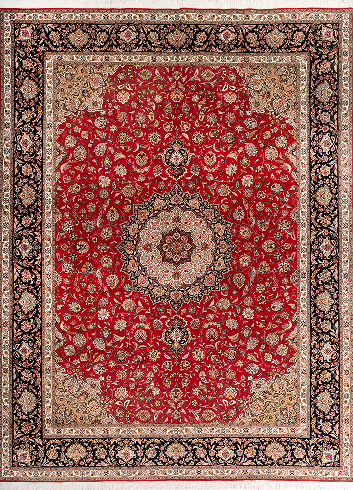 aalam red and orange wool hand knotted Rug - HeadShot