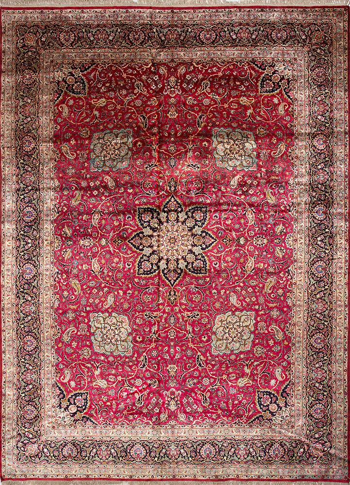 aalam red and orange wool hand knotted Rug - HeadShot