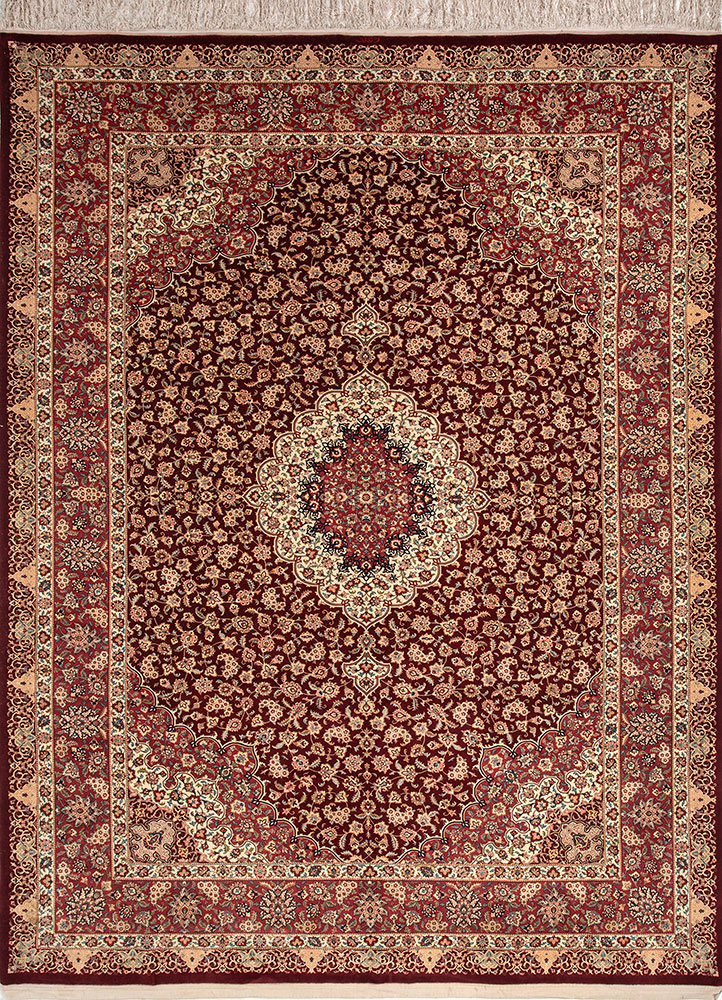 aalam red and orange wool and silk hand knotted Rug - HeadShot