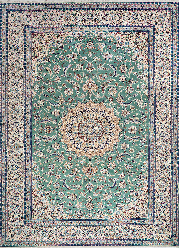 aalam green wool hand knotted Rug - HeadShot