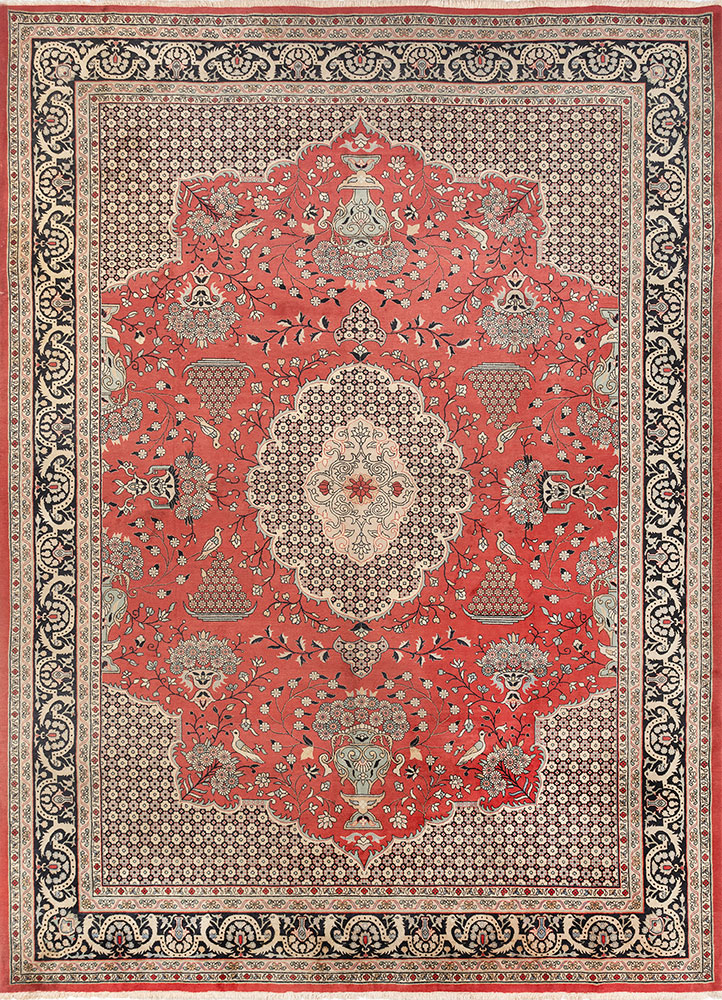 aalam red and orange wool hand knotted Rug - HeadShot