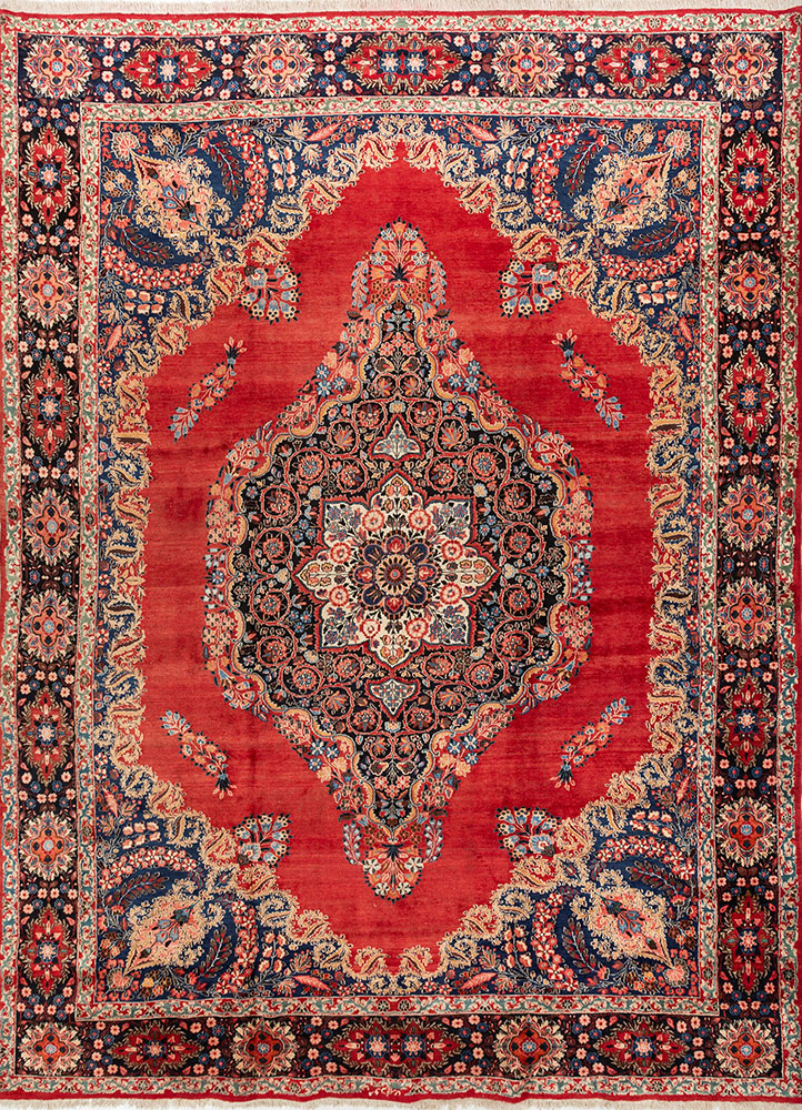 aalam red and orange wool hand knotted Rug - HeadShot
