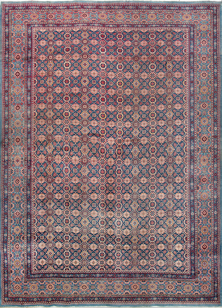 aalam blue wool hand knotted Rug - HeadShot