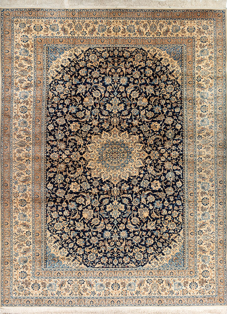 aalam blue wool hand knotted Rug - HeadShot