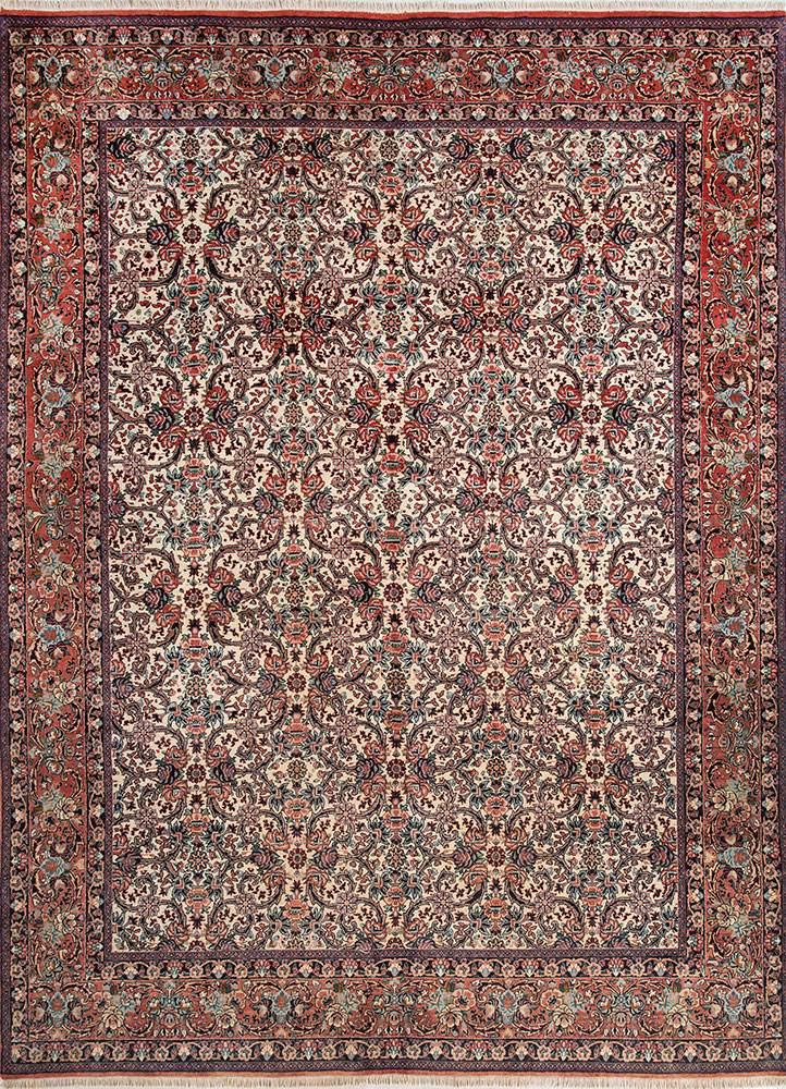 aalam red and orange wool hand knotted Rug - HeadShot