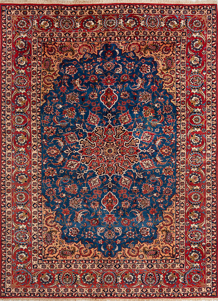 aalam blue wool hand knotted Rug - HeadShot