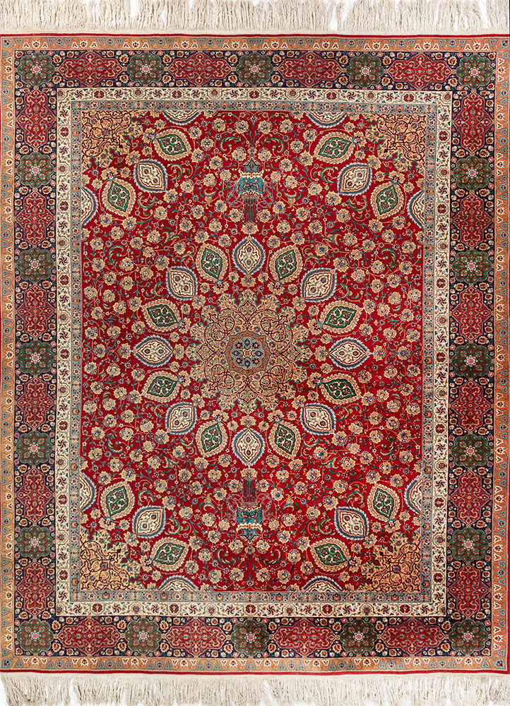 aalam red and orange wool hand knotted Rug - HeadShot