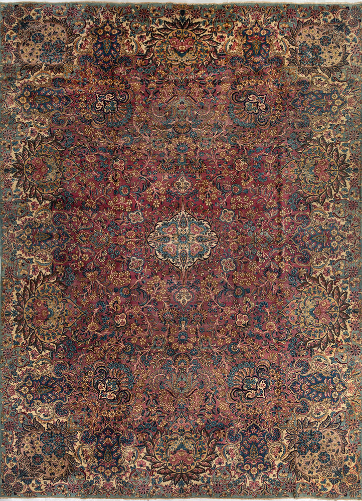 aalam blue wool hand knotted Rug - HeadShot