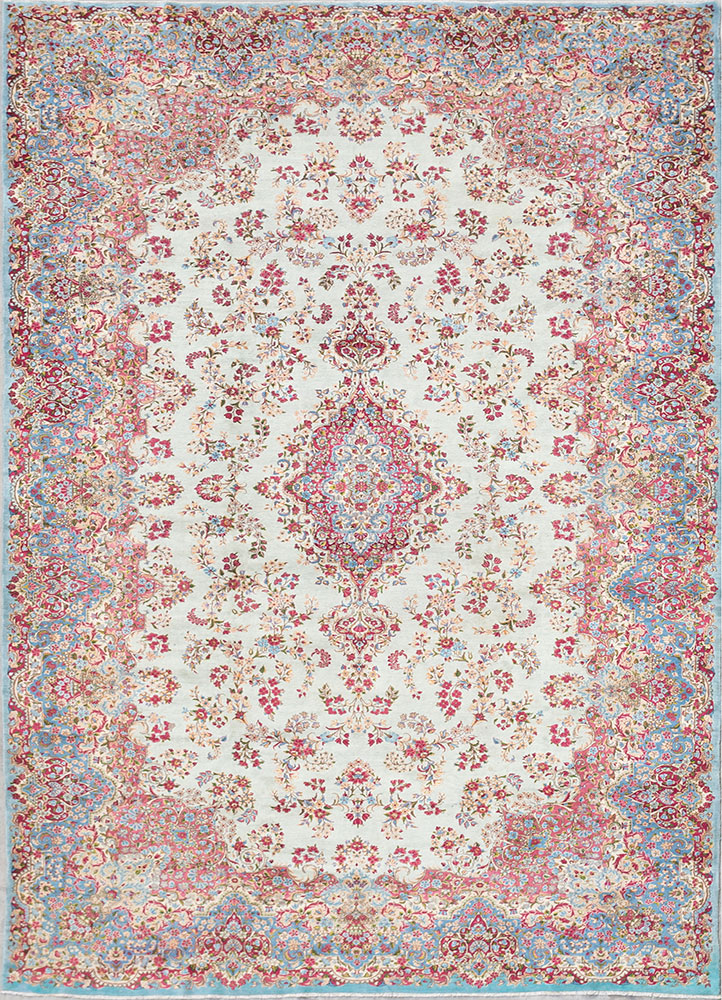 aalam blue wool hand knotted Rug - HeadShot