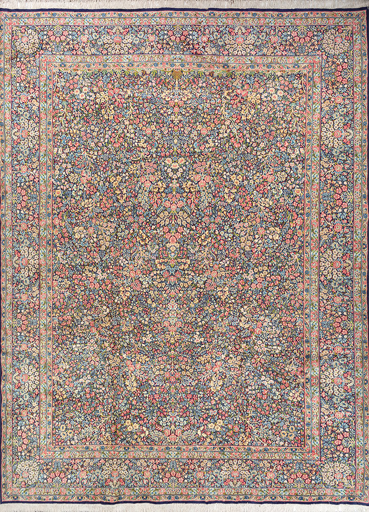 aalam blue wool hand knotted Rug - HeadShot