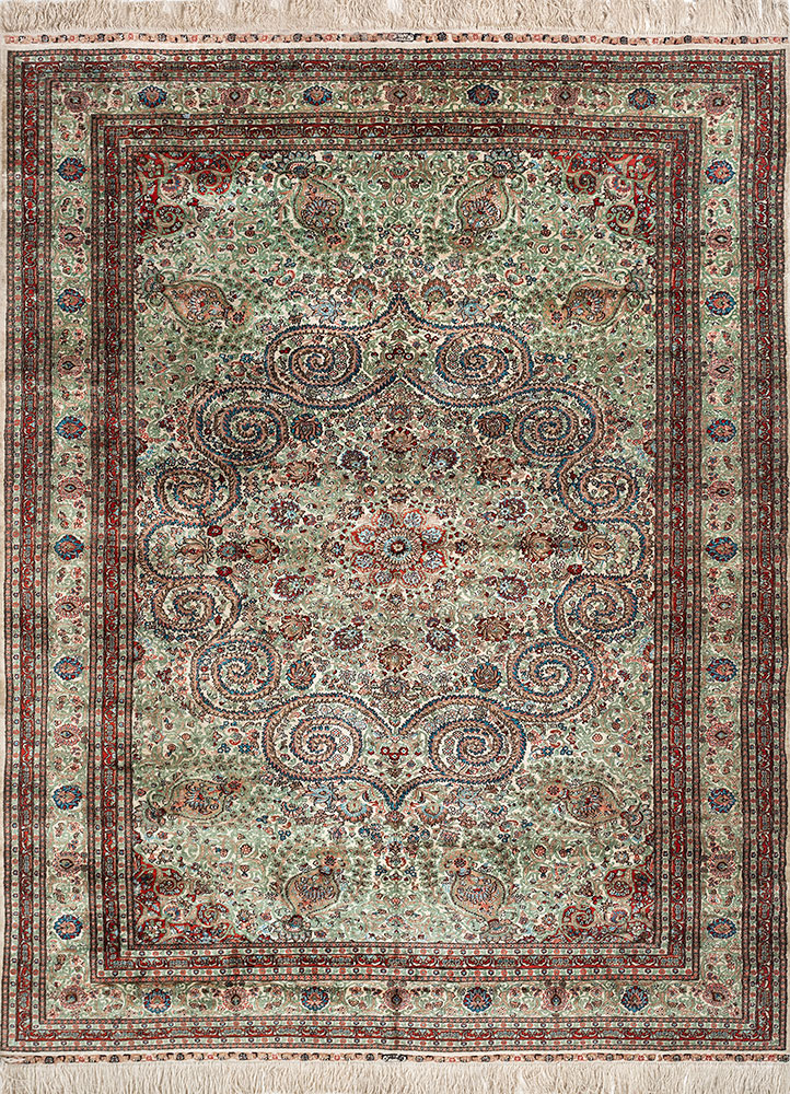 gulmarg green silk hand knotted Rug - HeadShot