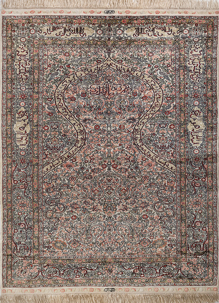 gulmarg red and orange silk hand knotted Rug - HeadShot
