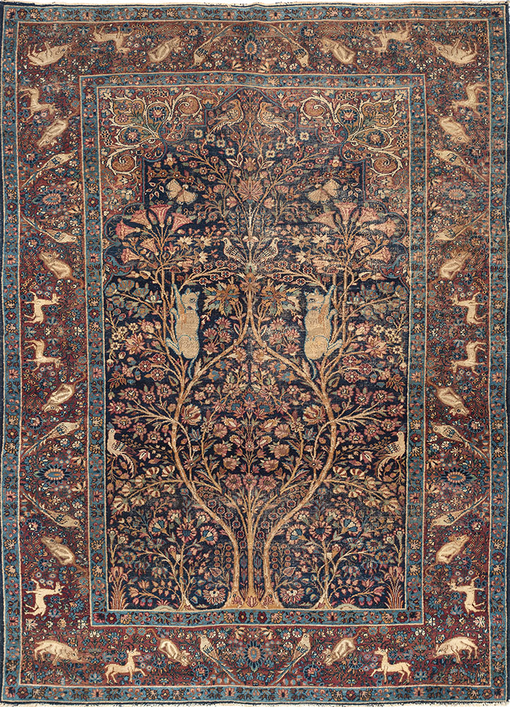 aalam blue wool hand knotted Rug - HeadShot