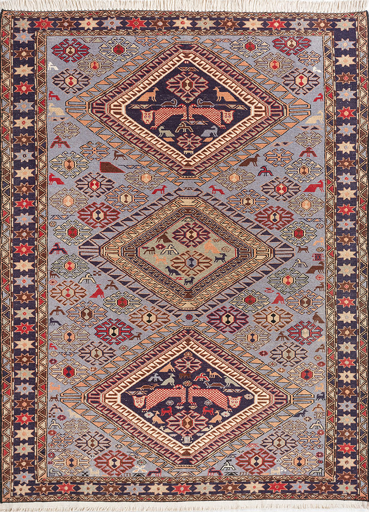 kiaan blue wool and silk hand knotted Rug - HeadShot
