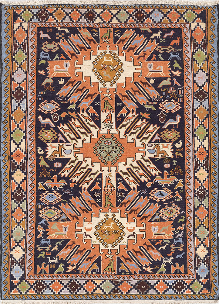 kiaan blue wool and silk hand knotted Rug - HeadShot