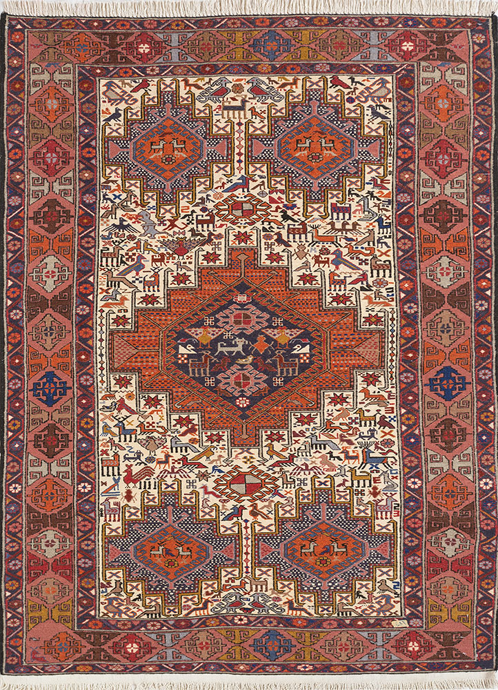 kiaan red and orange wool and silk hand knotted Rug - HeadShot