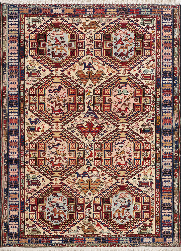 kiaan red and orange wool and silk hand knotted Rug - HeadShot