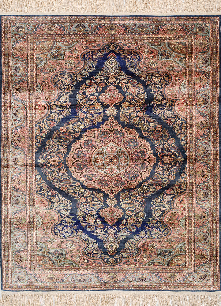 gulmarg blue silk hand knotted Rug - HeadShot