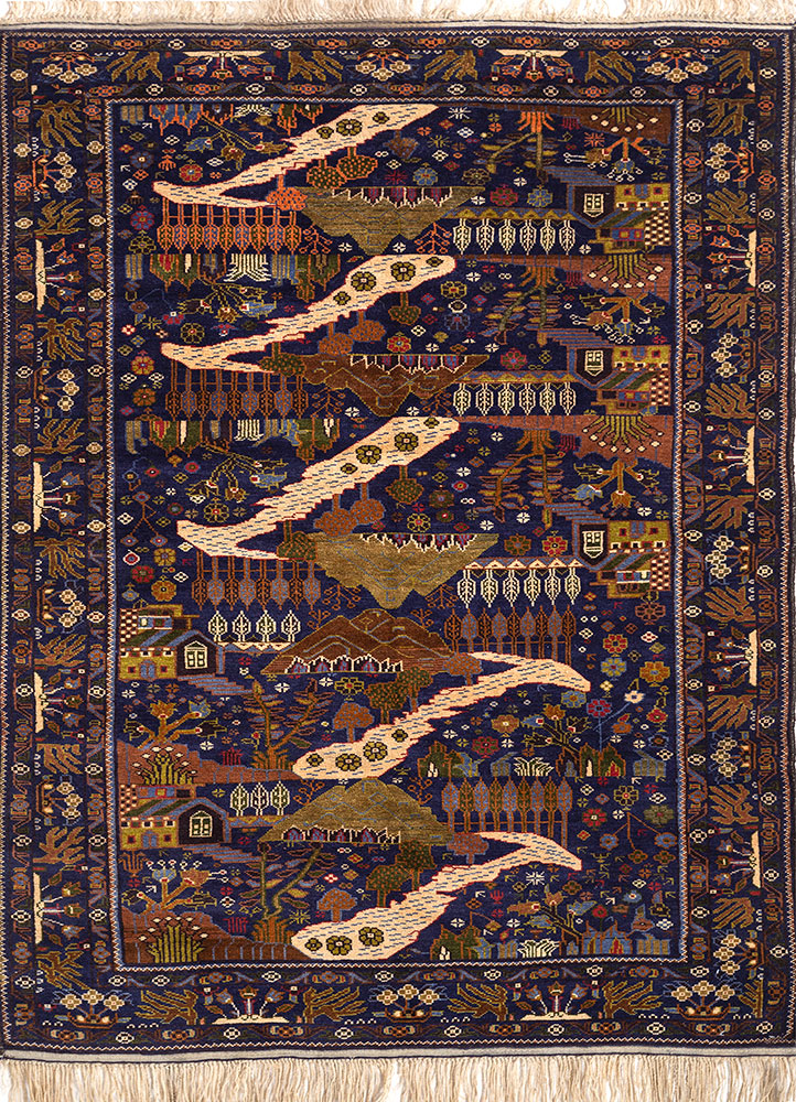 kiaan blue wool hand knotted Rug - HeadShot