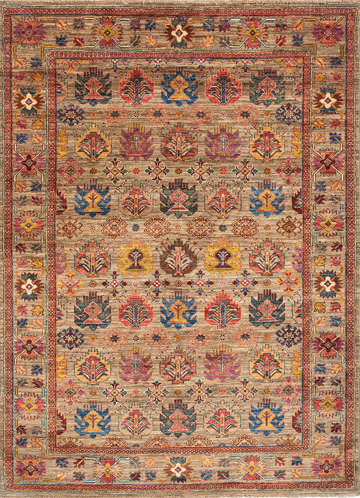 aalam green wool hand knotted Rug - HeadShot