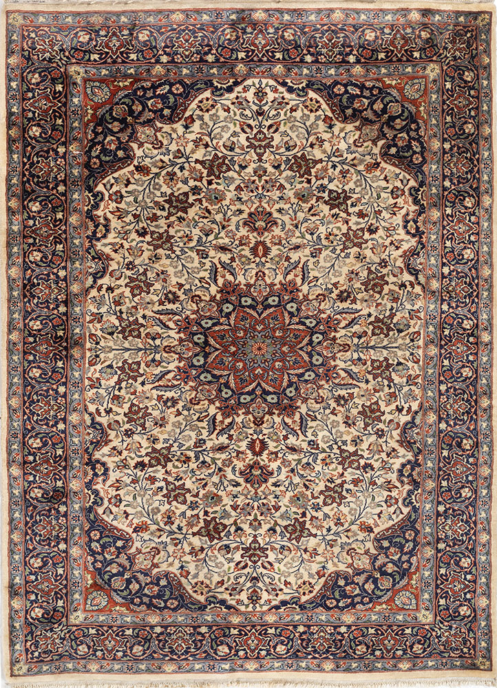 aalam blue wool hand knotted Rug - HeadShot