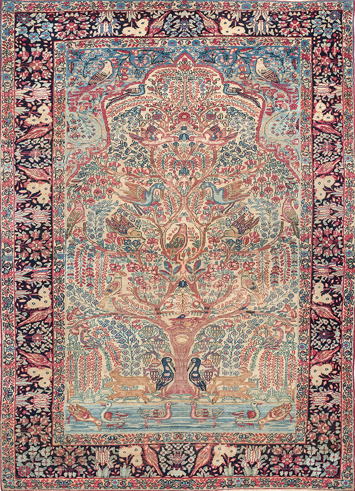 aalam pink and purple wool hand knotted Rug - HeadShot