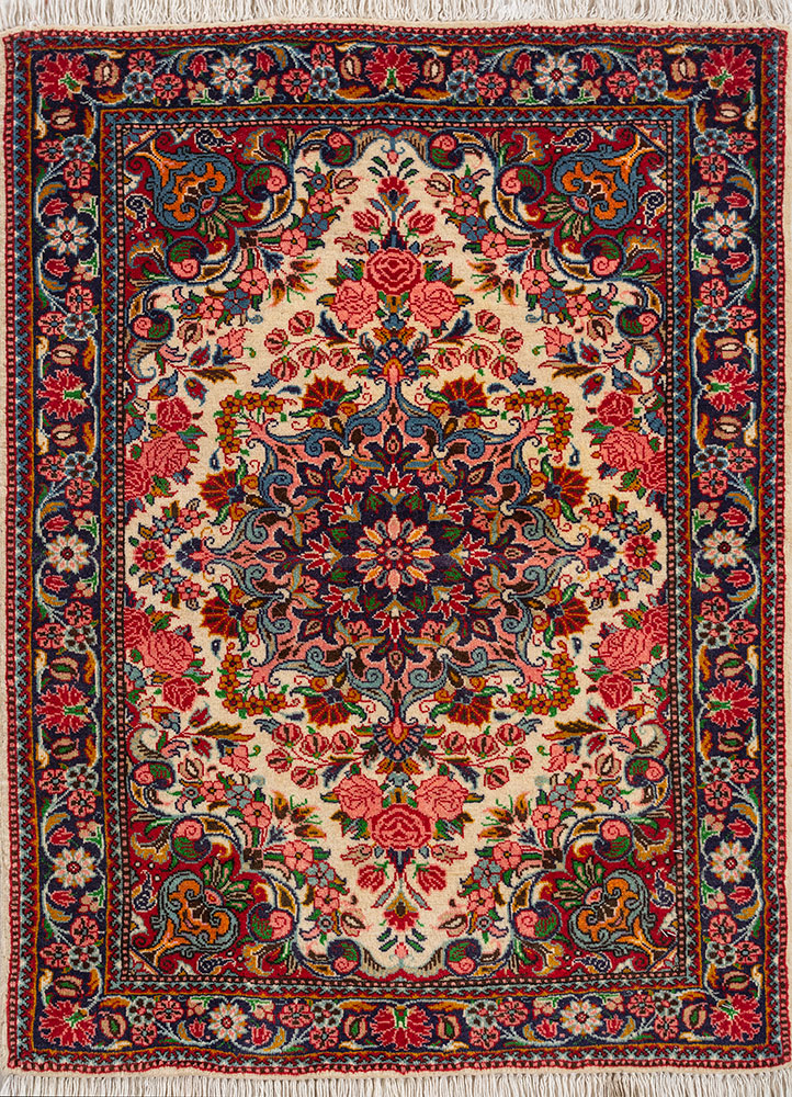 aalam red and orange wool hand knotted Rug - HeadShot