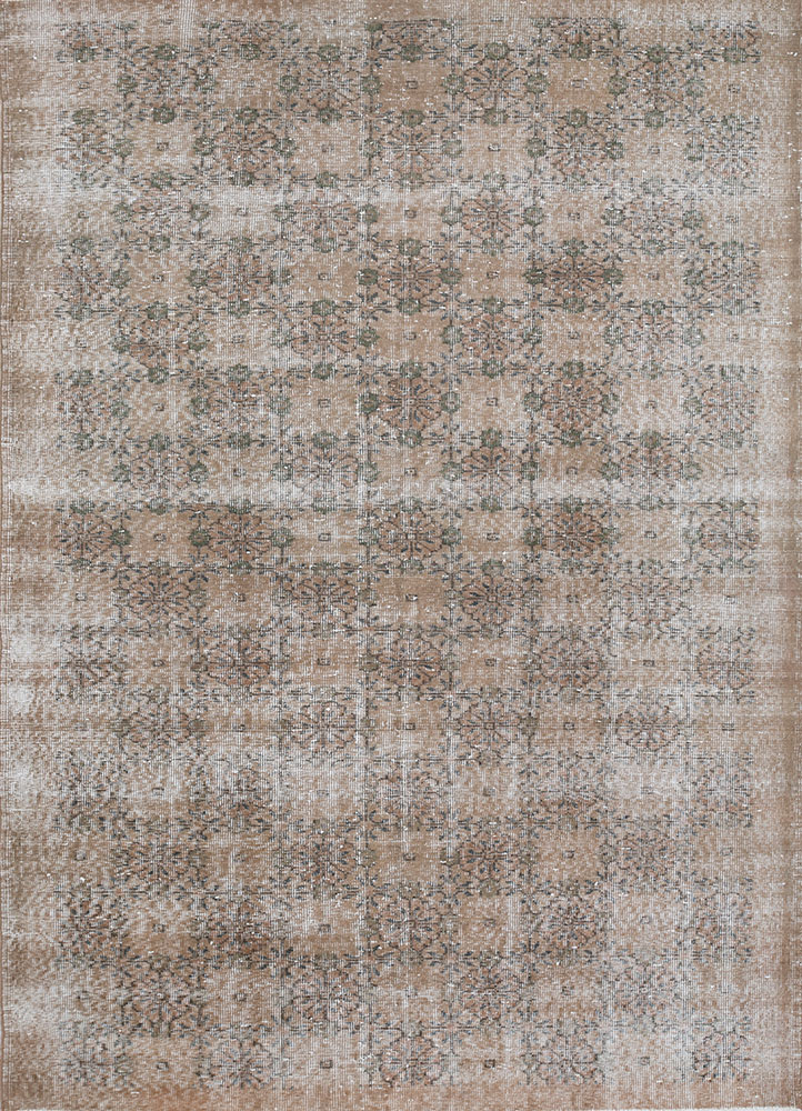 vintage beige and brown wool hand knotted Rug - HeadShot