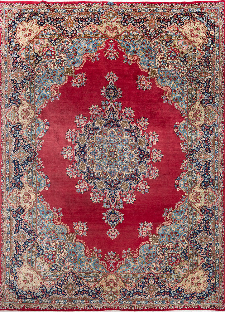 aalam blue wool hand knotted Rug - HeadShot