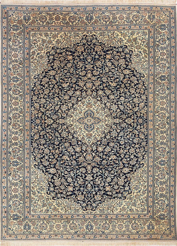 aalam gold wool and silk hand knotted Rug - HeadShot