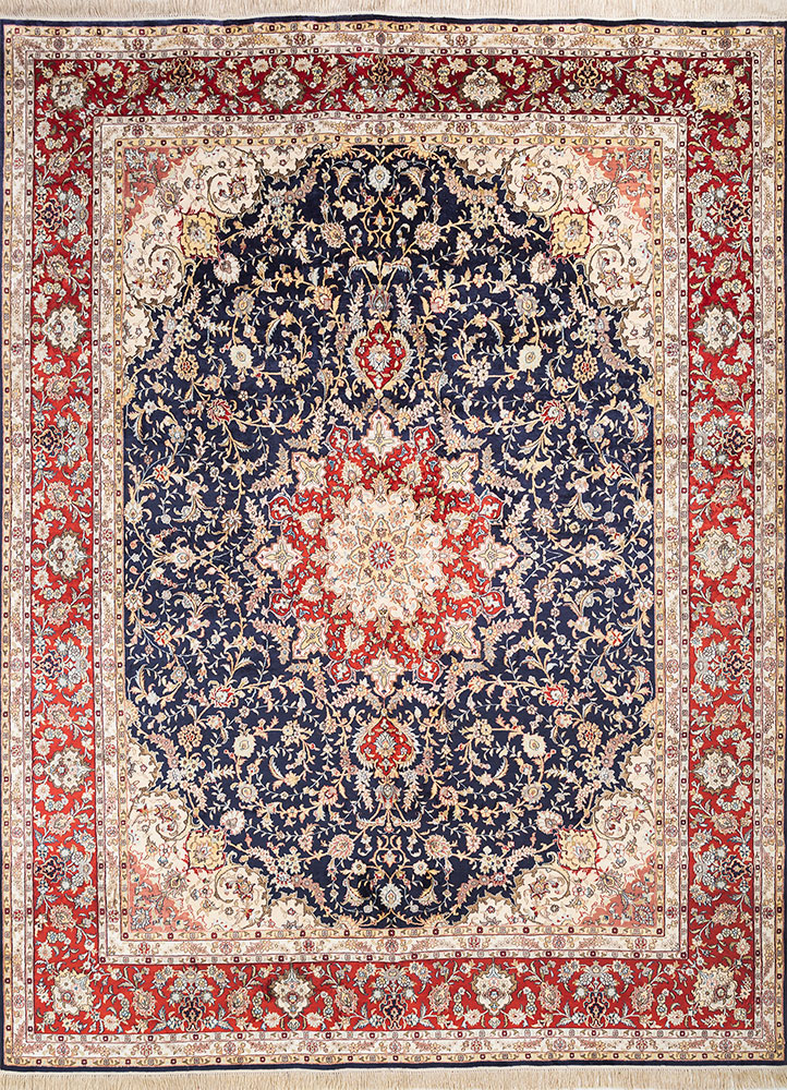 gulmarg blue silk hand knotted Rug - HeadShot