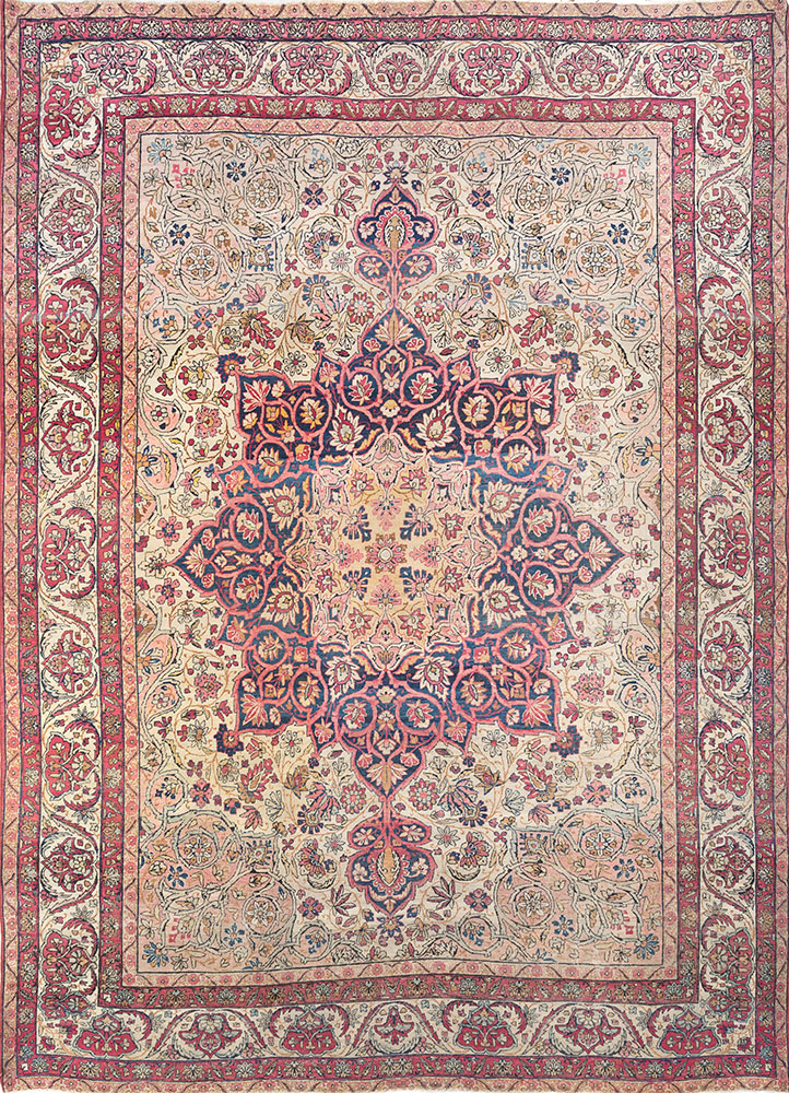 aalam pink and purple wool hand knotted Rug - HeadShot