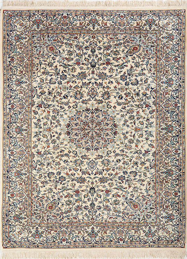 aalam beige and brown wool hand knotted Rug - HeadShot